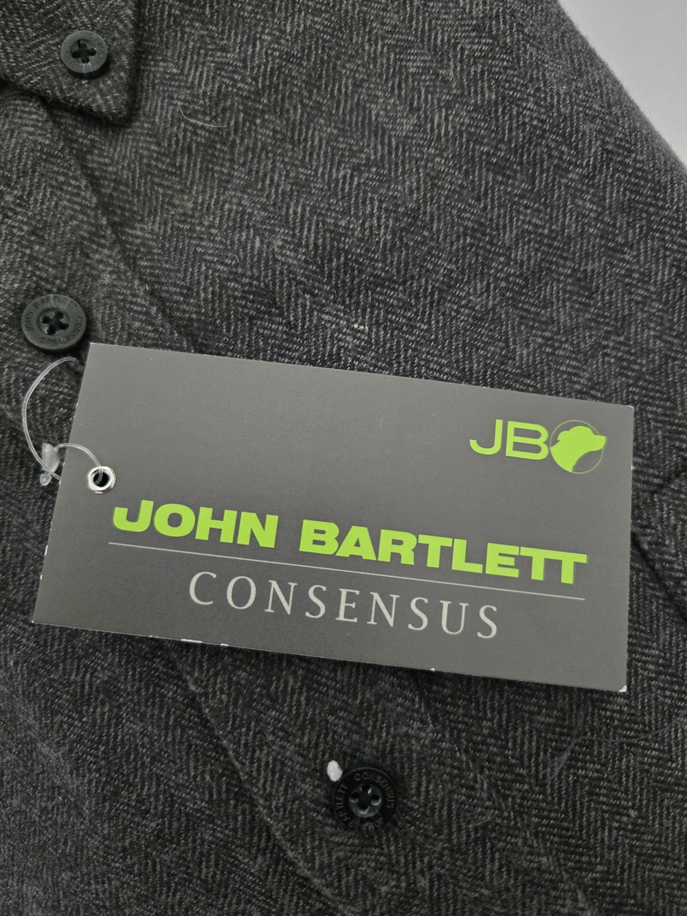 NWT John Bartlett-Consensus Men's XL - Dark Gray Herringbone Button-Down Shirt - Picture 4 of 7